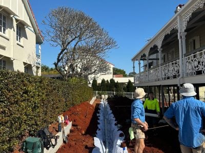 French drain installation for stormwater drainage
